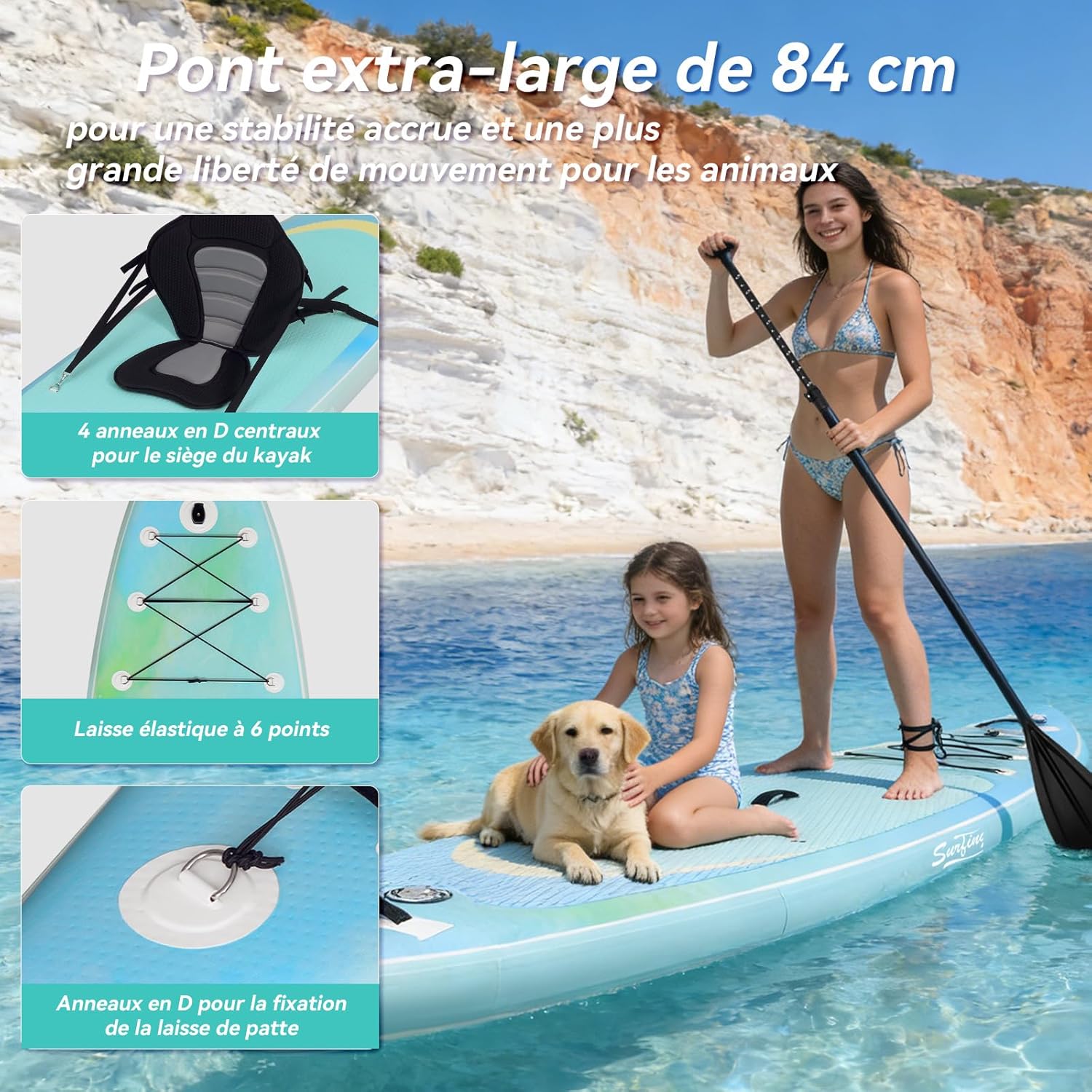 YU YUSING - paddle gonflable adulte - 320/335cm - 2 places, siège kayak, pagaie alu, support caméra, pompe, 150 kg