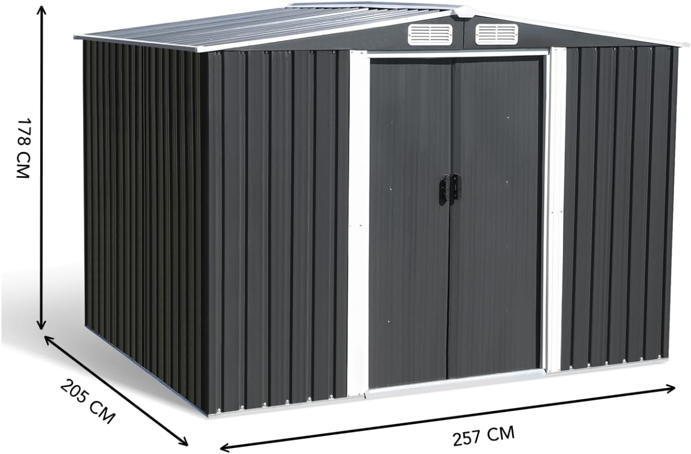 IDMarket - Abri de jardin 5,3m² acier galvanisé avec base