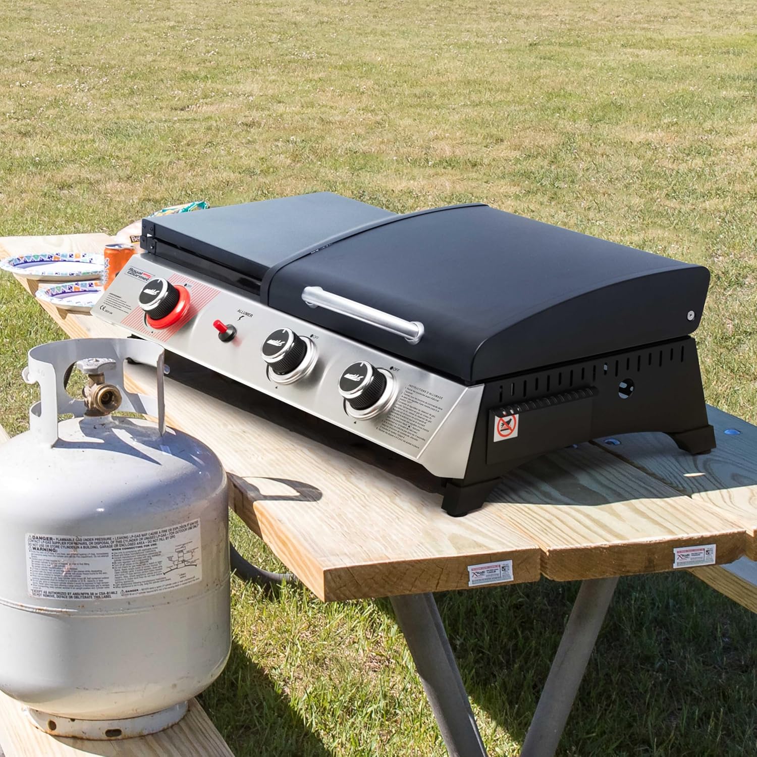Royal Gourmet - barbecue gaz 3 brûleurs - 8,5kW - plancha, grille, couvercle multifonction