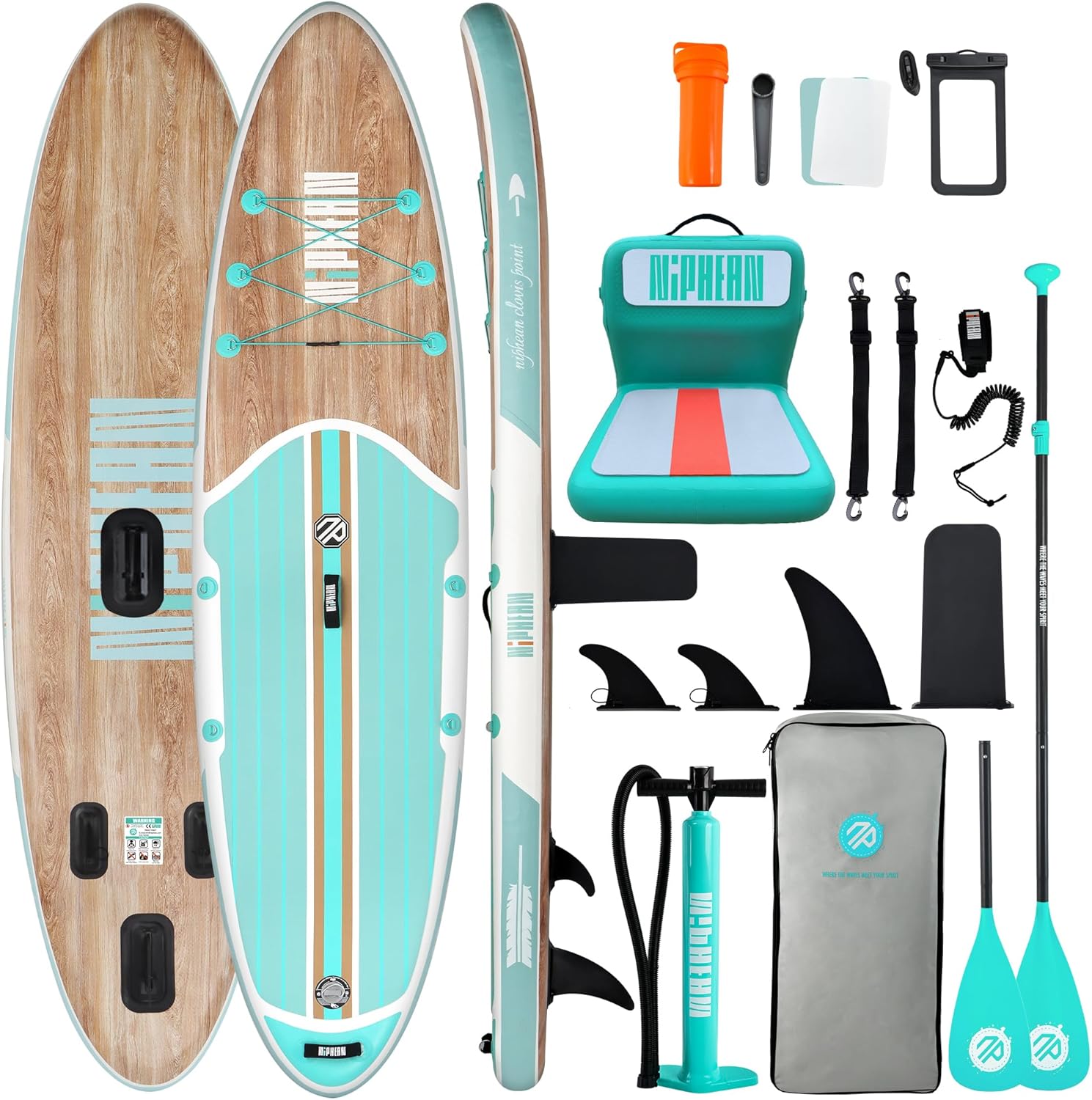 Niphean Paddle Gonflable Adulte avec Tous Les Accessoires, 320cm Planches de Stand Up Paddle Gonflables pour Tous Les Niveaux, Sup avec Capacité 200 kg pour 2 Personnes, Paddle Gonflable avec Siège