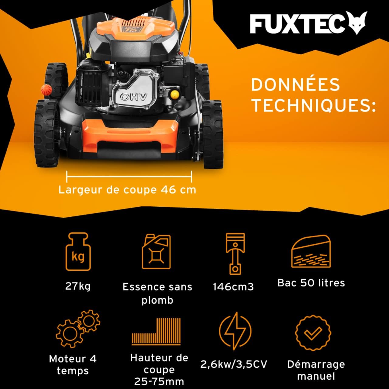 FUXTEC - tondeuse thermique série ECO - 46cm - 3en1, bac 50L, Easy Clean, FX-RM4646ECO