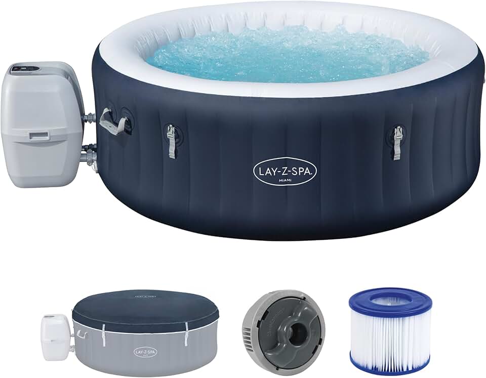 Bestway - Spa Gonflable Miami AirJet Efficacité énergétique pour 2 à 4 Personnes - 180 cm x 180 cm x 66 cm - Bleu