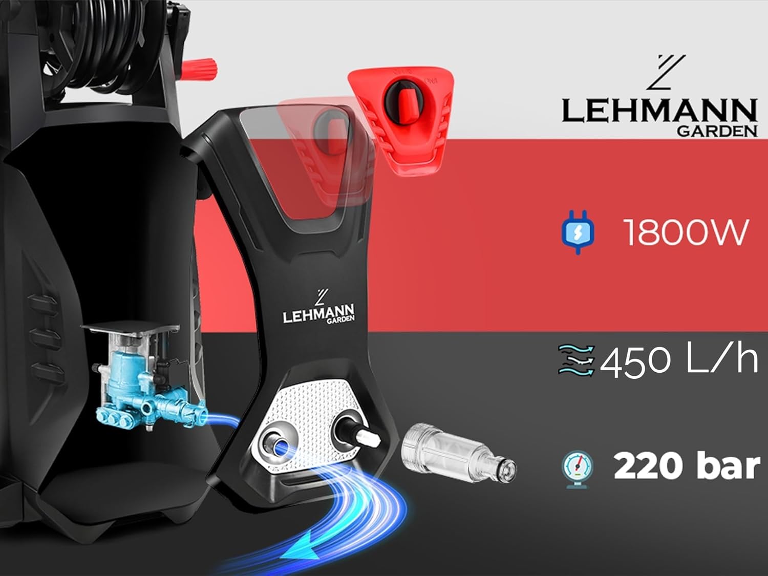 LEHMANN - Hudson série - 10 m - 220 Bar, 1800 W, 450 l/h, accessoires