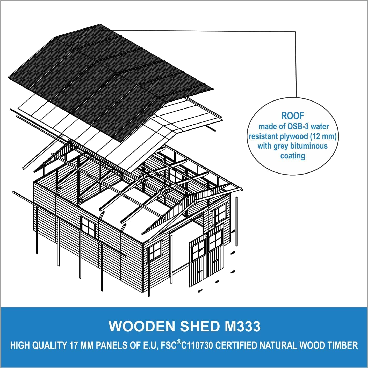 Timbela - Abri de jardin bois, 20m², fenêtres, rangement - M333
