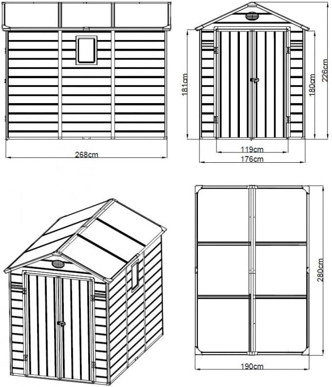 Jôbu - Abri Jardin Résine - 5,32m² - acier, porte double, fenêtre, 226cm