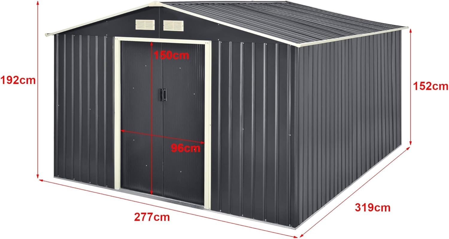 [en.casa] Abri de Jardin 15 m³ Robuste Cabane de Stockage Extérieur Cabane à Outils Toit à Pignon Tôles en Acier Galvanisées Gris Foncé