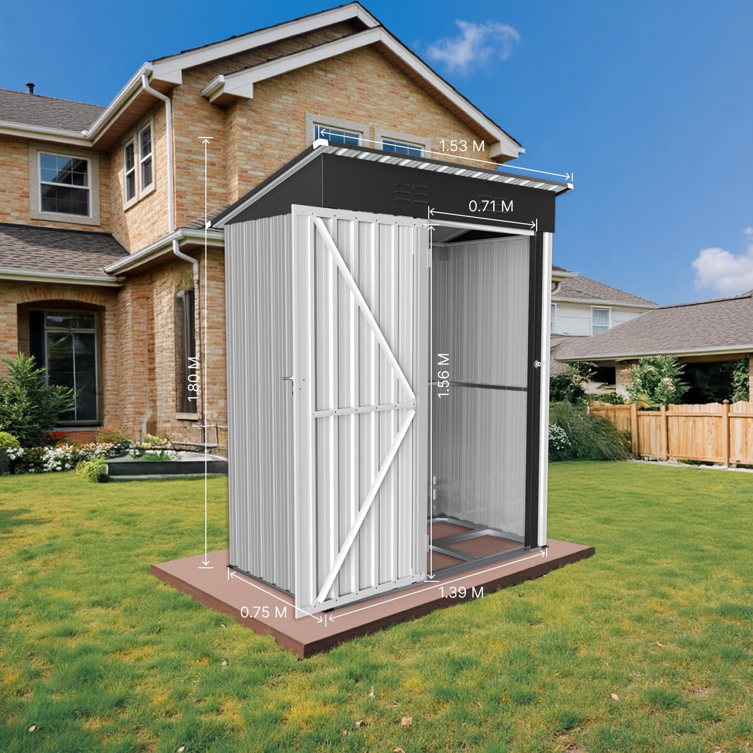 Abri de Jardin Métal – Cabane/Cabanon de Jardin Extérieur pour Outils, Vélos ou Moto – Abri Jardin Résistant aux Intempéries avec Grande Ouverture de Porte (Blanc, 153 × 75 × 180.5 cm)
