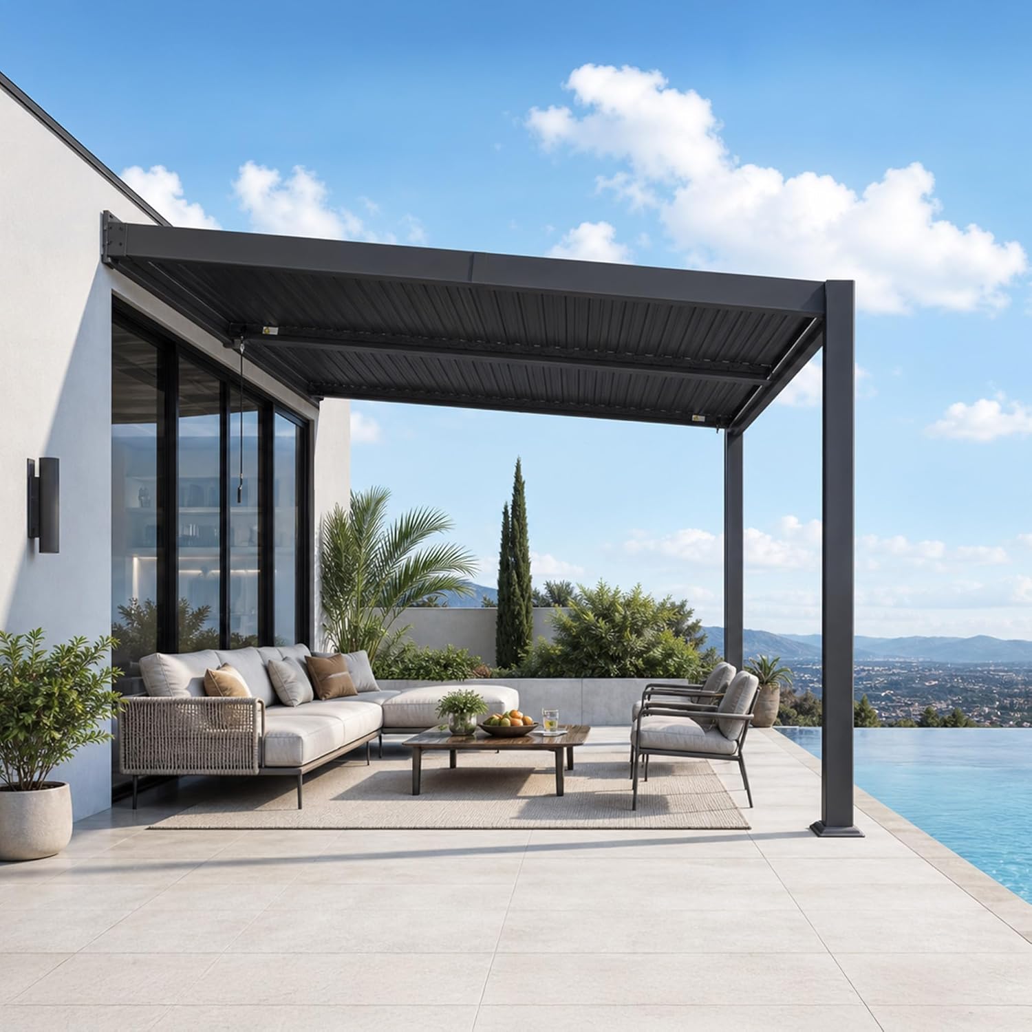 PURPLE LEAF - Pergola bioclimatique adossée - 2,5x3 m - aluminium, lames orientables, résistante intempéries