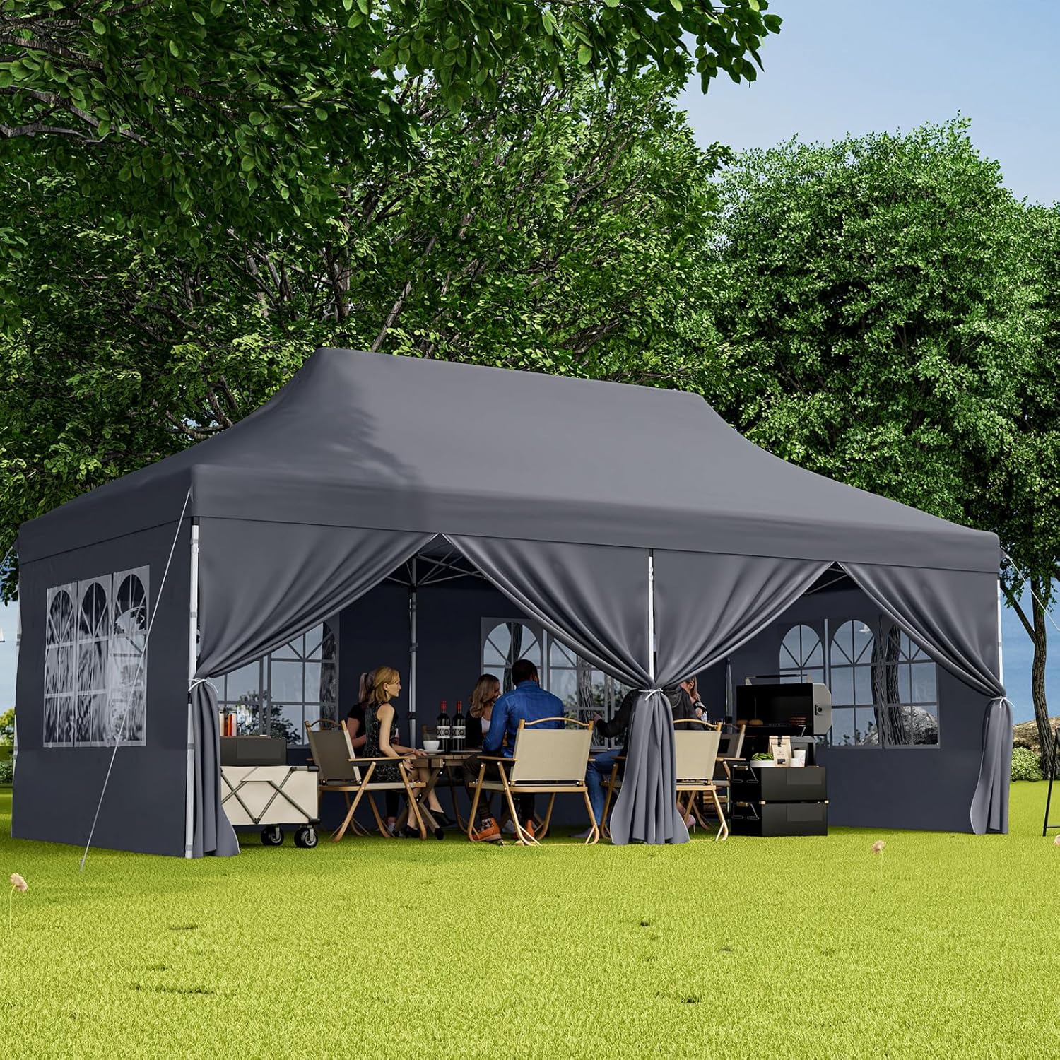 GOPLUS - Tonnelle Pliante série Jardin - 3x6m - imperméable, sac de transport, sac lesté, 6 bâches