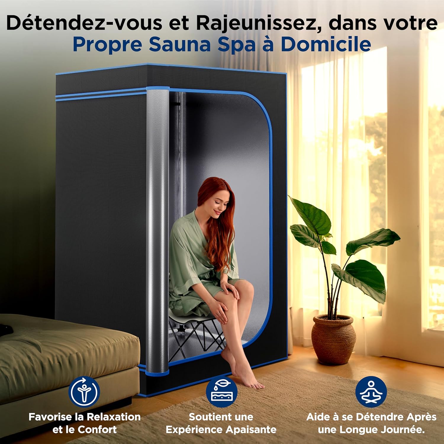 SereneLife Sauna Infrarouge Portable – Tente Chauffante Pliable avec Chaise Pliante et Coussin Chauffant pour Les Pieds – Spa Maison – Détox – Perte de Poids