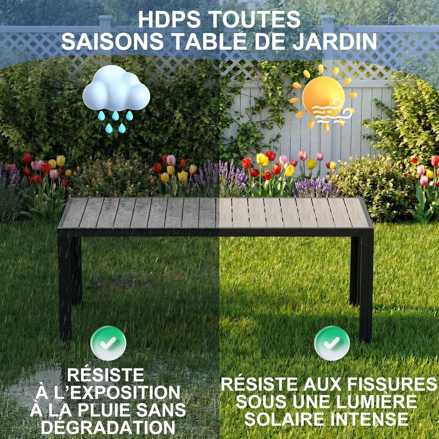Devoko - HDPS - 189x80x72 cm - Table aluminium extérieur bois, 6-8 pers.