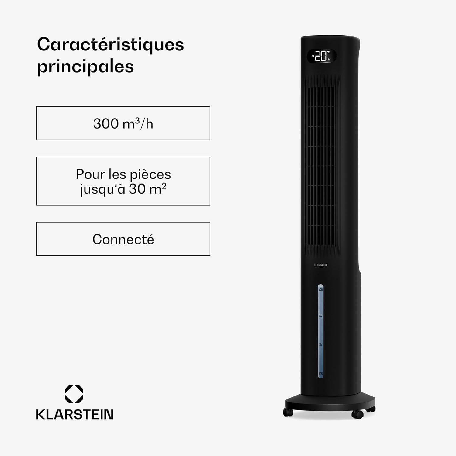 Klarstein - Rafraîchisseur d'air 5L, télécommande, applis, 30m², Black