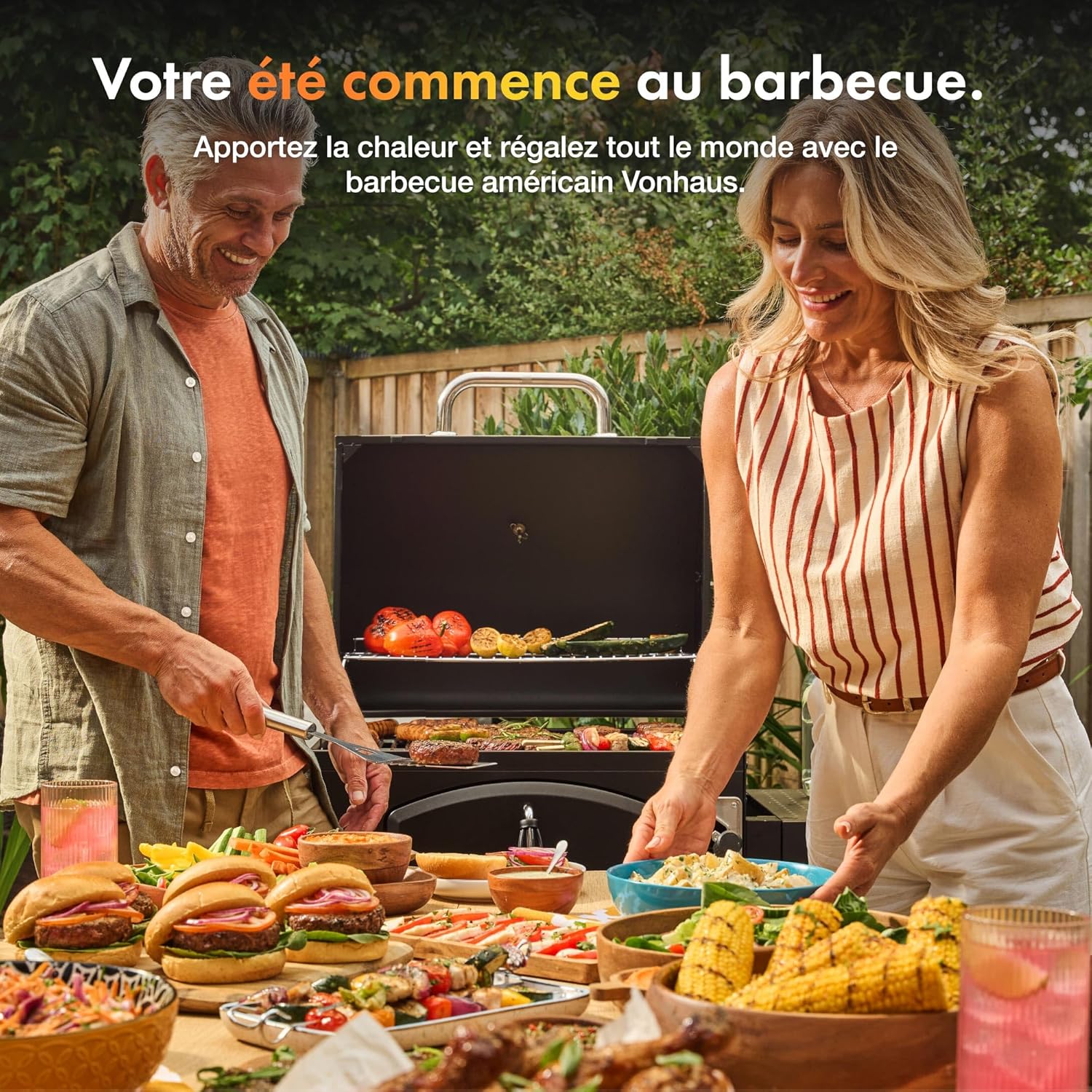VonHaus - Barbecue XL - grande capacité, tablettes, fumoir, roues