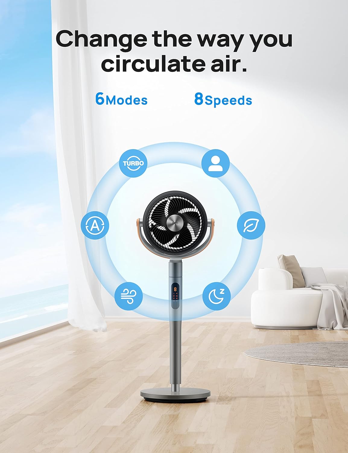 DREO Pedestal Fan with Remote, PolyFan 513S, 43'' Quiet Standing Fan for Home Bedroom, 120°+105° Smart Oscillating Floor Fans with Wi-Fi/Voice Control, Works with Alexa/Google, 6 Modes, 8 Speeds