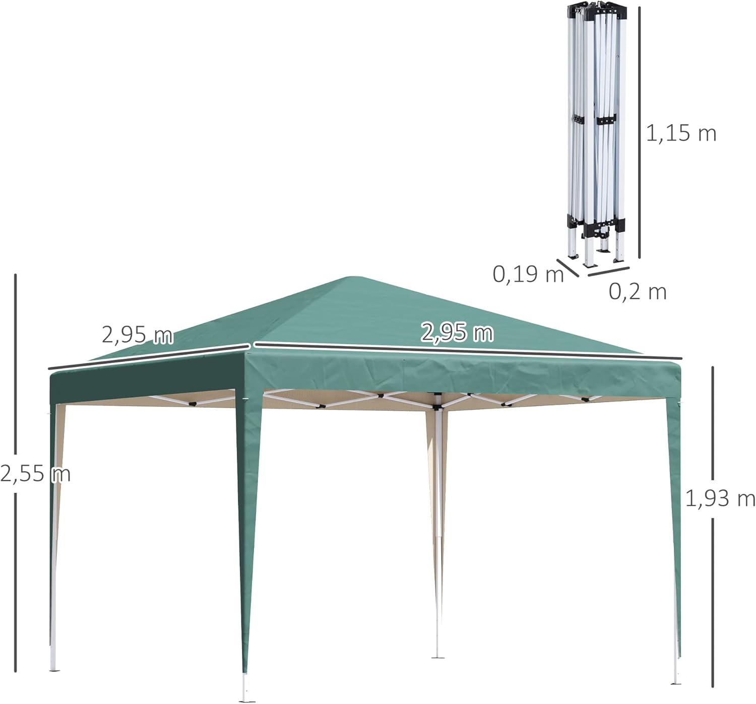 Outsunny - tonnelle pliante 3x3m - anti-UV, sac de transport, acier, vert
