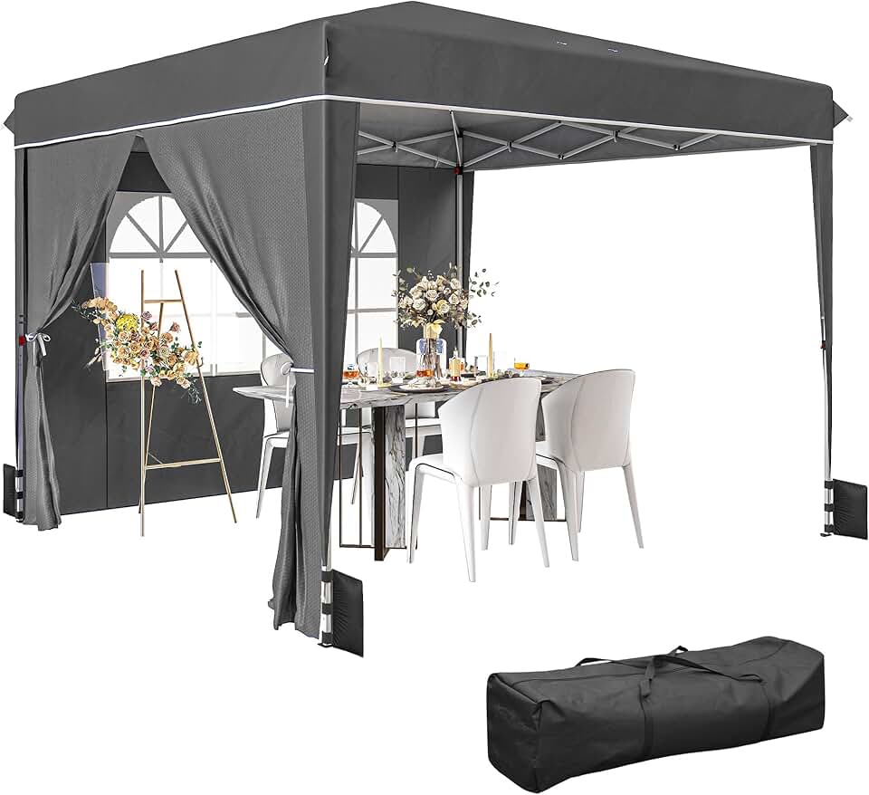 Outsunny - tonnelle pliante série jardin - 3x3m - parois latérales, UV 50+, hauteur réglable, fenêtre et porte