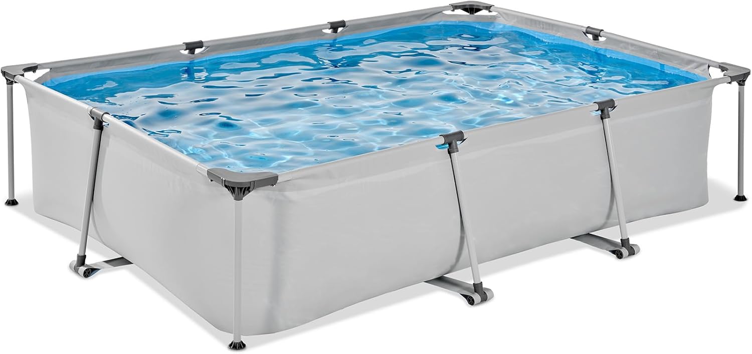 EXIT Toys Piscine Soft Grey - 300x200x65cm - Piscine Hors Sol Rectangulaire avec Pompe Filtrante à Cartouche - Entrée Basse - pour Les Jeunes Enfants - Cadre Stable - Design Unique - Gris