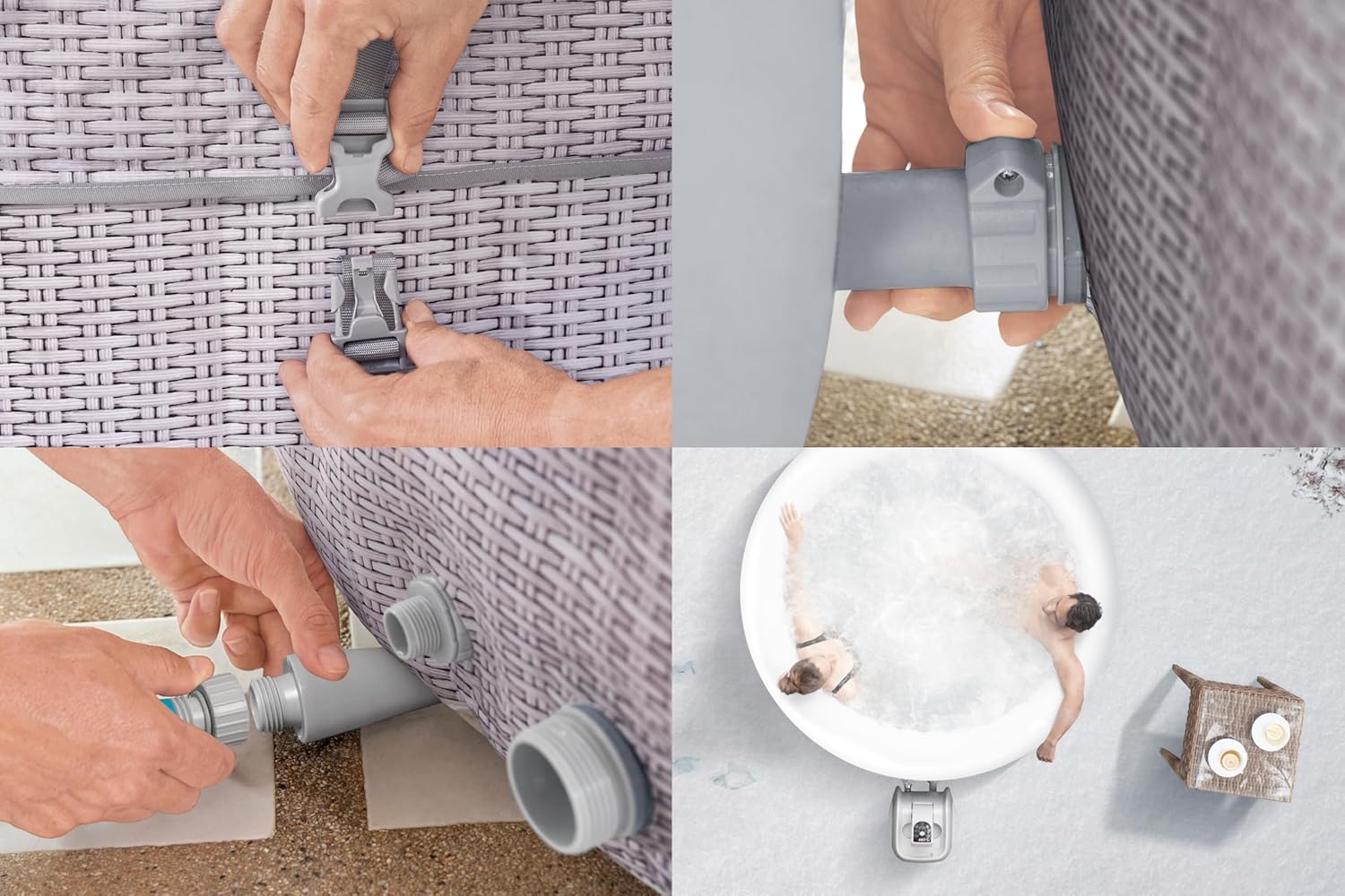 Spa Gonflable Lay-Z-Spa® Cancun Airjet Rond 2 à 4 Personnes, 180 x 66 cm, 120 Jets d'air, Couverture Isolante, Filtration à Cartouche, diffuseur Chemconnect