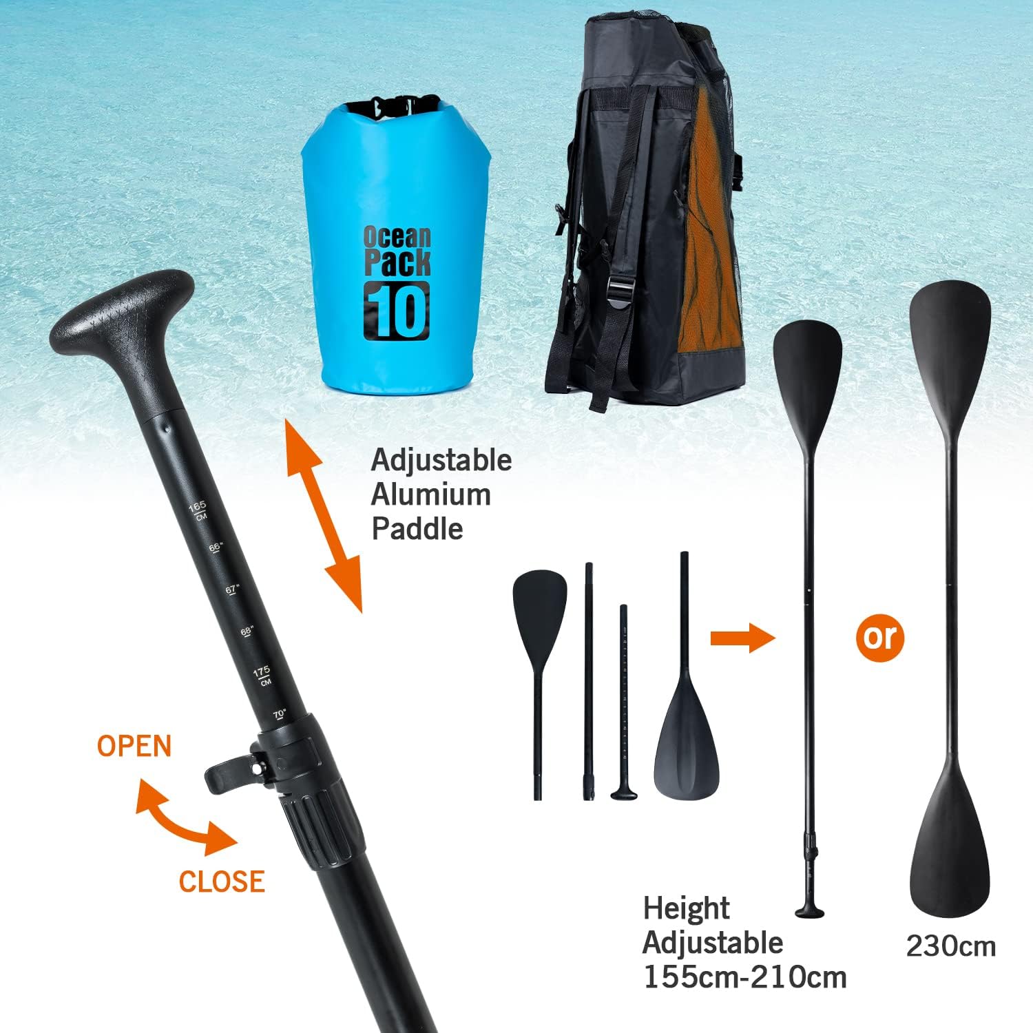 YU YUSING - Paddle Gonflable Adulte - 320/335cm - 2 personnes, siège kayak, pagaie alu, support caméra, pompe, 150kg