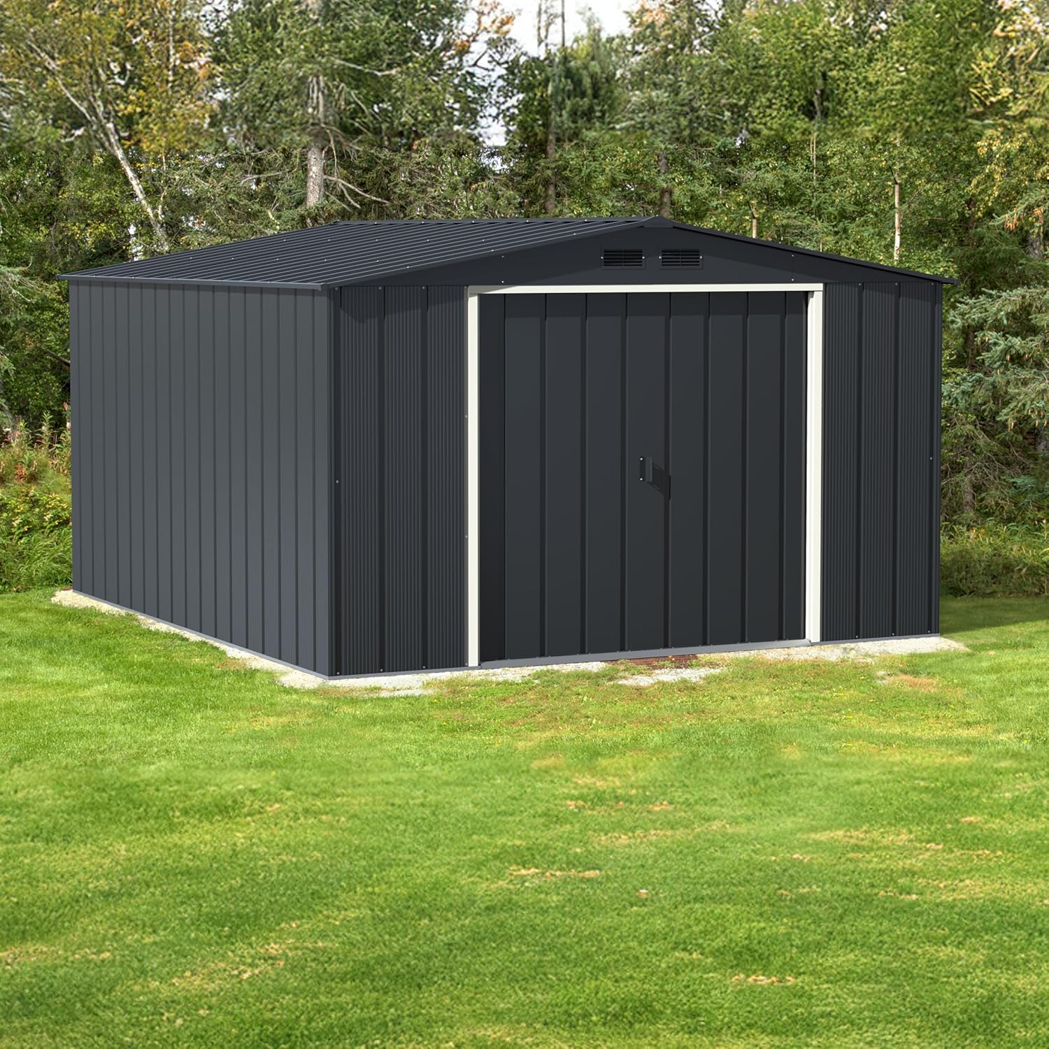 Duramax - ECO Abri de jardin métal 11,68m² toit renforcé anthracite 10x12