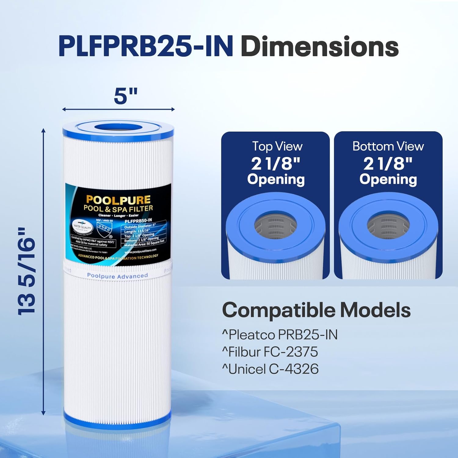 POOLPURE - Filtre piscine - 25 sq.ft, 10.8x2.6 pouces - compatible modèles PRB25-IN