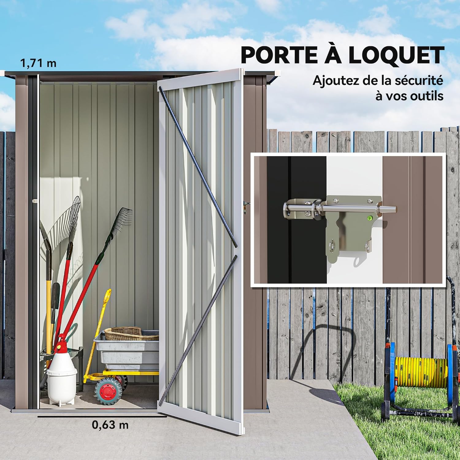 Outsunny - abri de jardin acier galvanisé 142x86x189cm - porte verrouillable 1m²