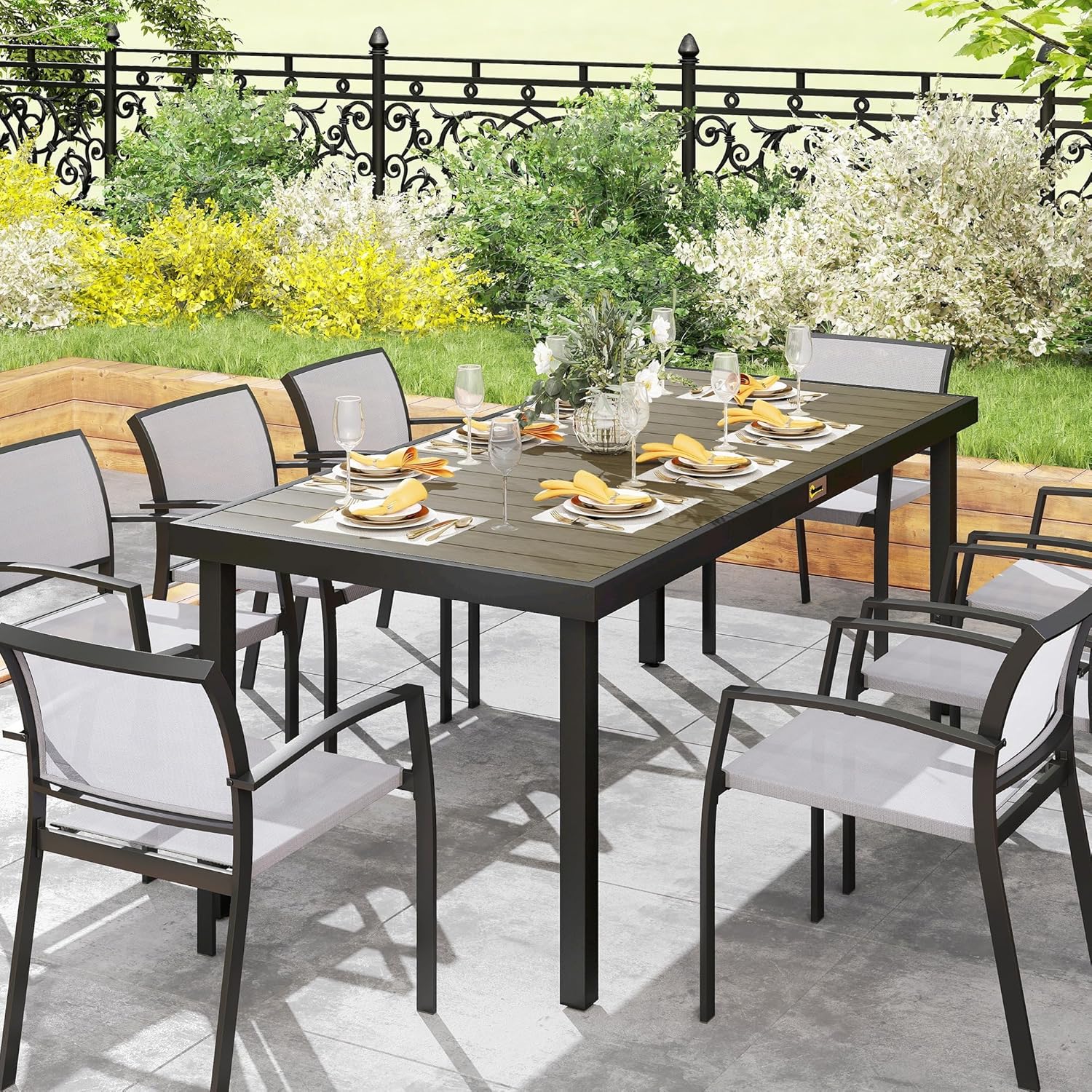 Outsunny - Table de jardin aluminium 8 pers - 190x90x74 cm - marron