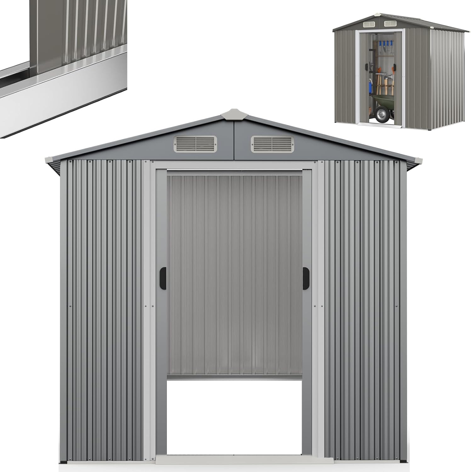 RELAX4LIFE - abri de jardin métal - 182x129x186cm - double porte, toit appenti, volets - 3,6M3-2,2M2