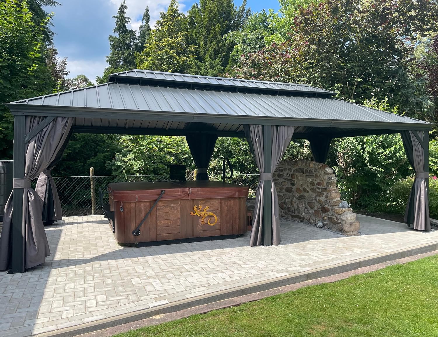 PURPLE LEAF - Tonnelle Jardin 7,32x4,25m - acier, rideaux, moustiquaire