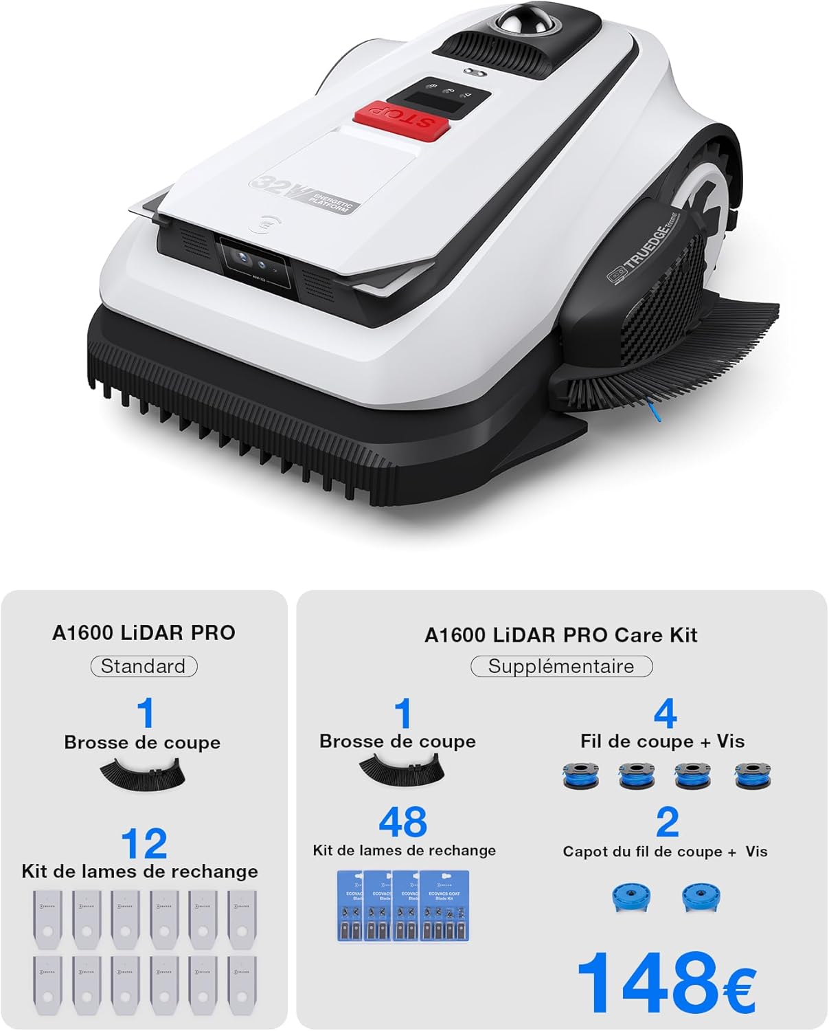 Ecovacs - Goat série A1600 - 1600m² - Navigation LiDAR 360°, cartographie IA, recharge rapide, A1600