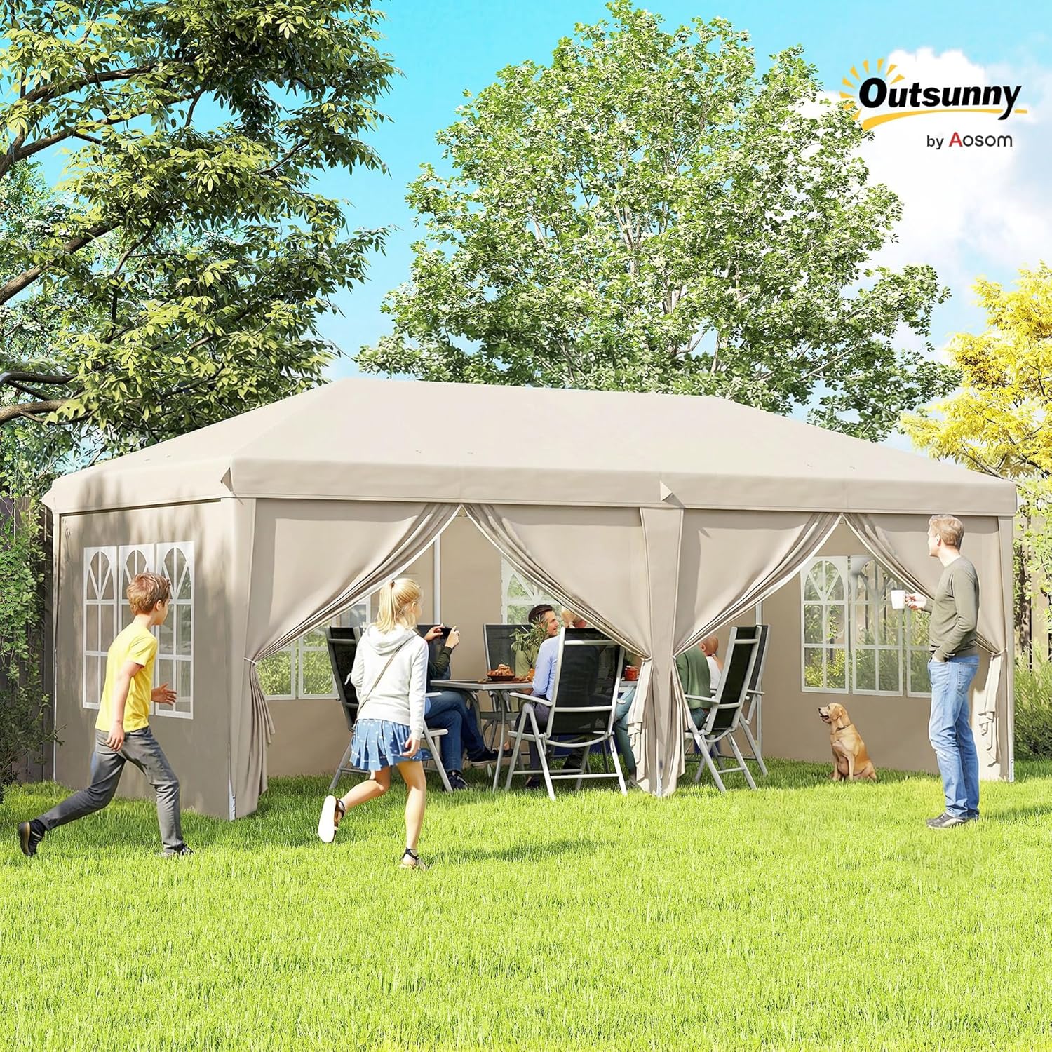 Outsunny - tonnelle pliante 3x6m - côtés amovibles, acier renforcé