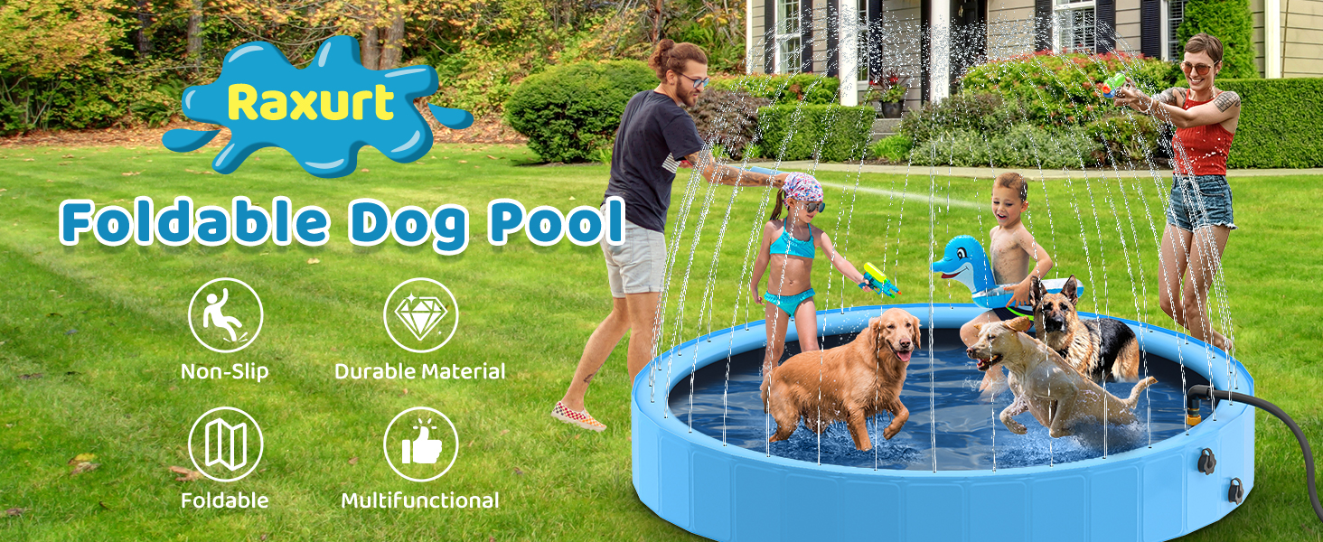 Raxurt Piscine pour Chien Pliable avec Sprinkler