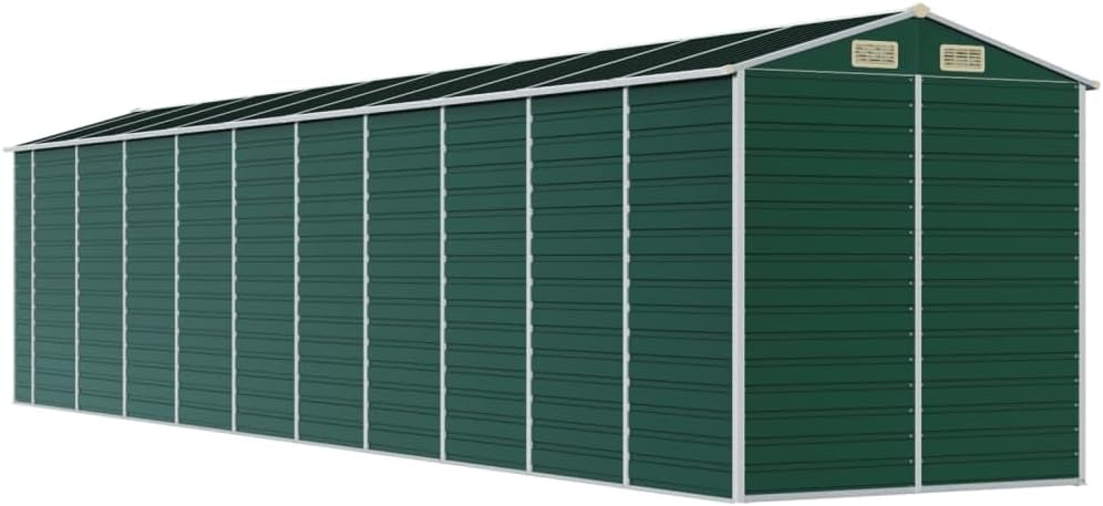 vidaXL Abri de Jardin, Cabane à Outils avec Poignées, Remise à Outils avec Toit Inclinable, Abri de Rangement Terrasse, Vert 191x895x198 cm Acier Galvanisé