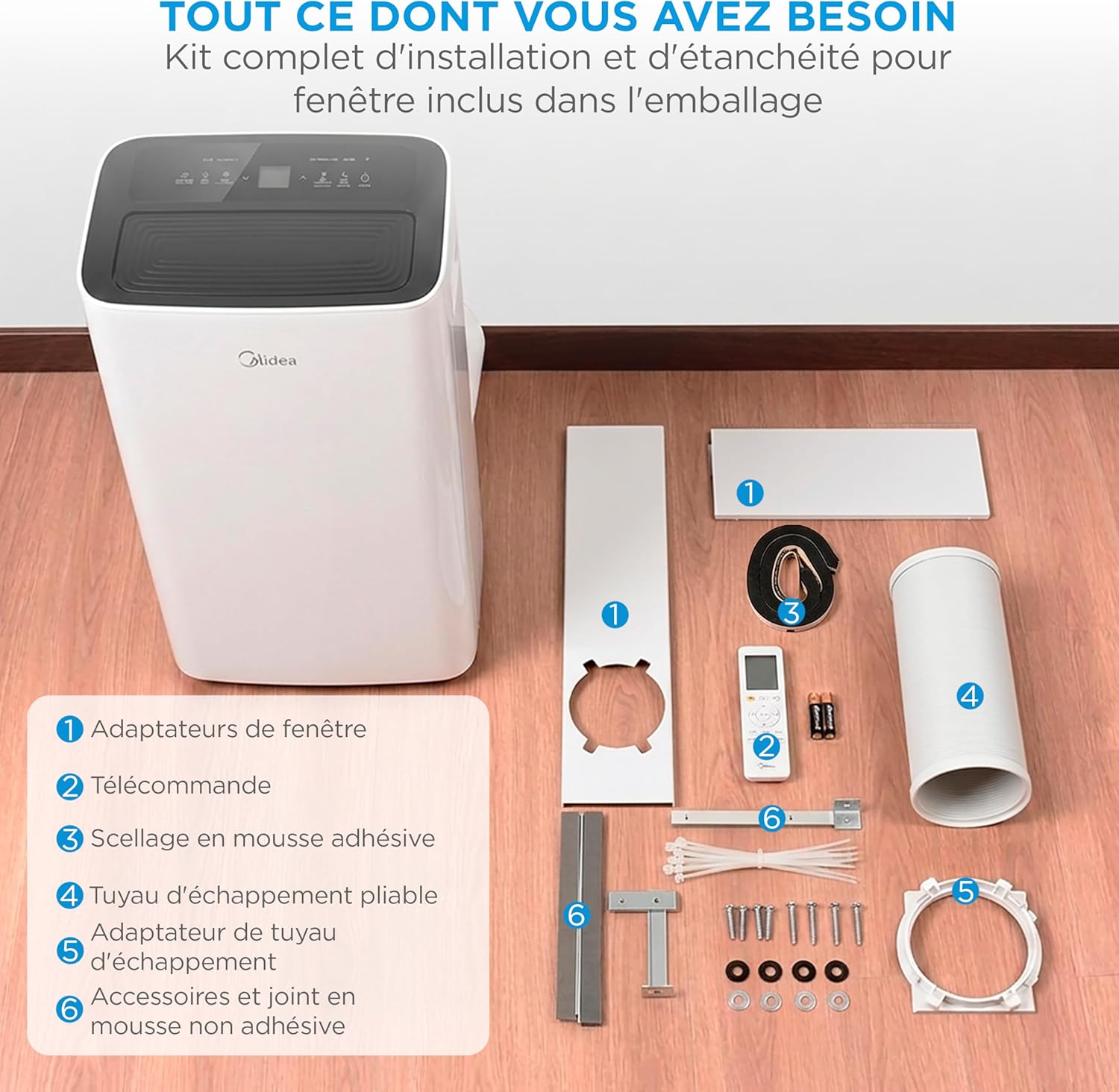 Midea - Climatiseur mobile 4 en 1 silencieux, 12000 BTU, contrôle app, compact - MPP1-12CRN1