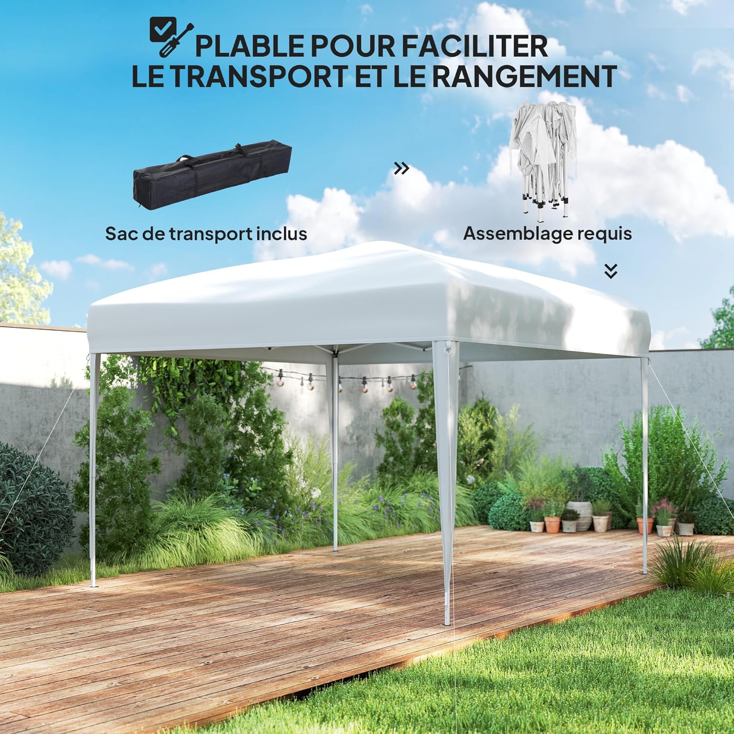 Outsunny - Tonnelle pliante série Pop Up 3x3m, anti-UV, sac transport, acier/oxford, blanc