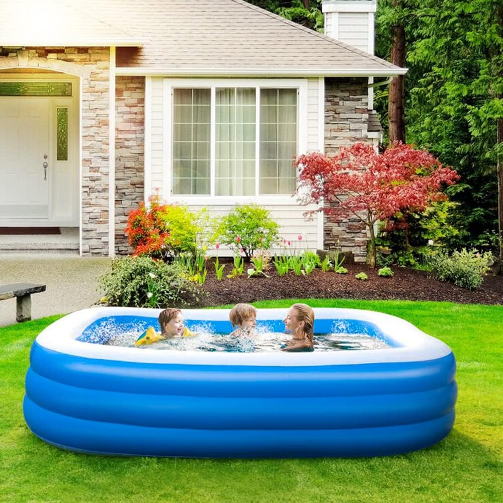 GALAXYER Piscine Gonflable rectangulaire à 3 Anneaux pour Enfants, Tout-Petits et Adultes, Piscine intérieure et extérieure, 290 × 163 × 50 CM