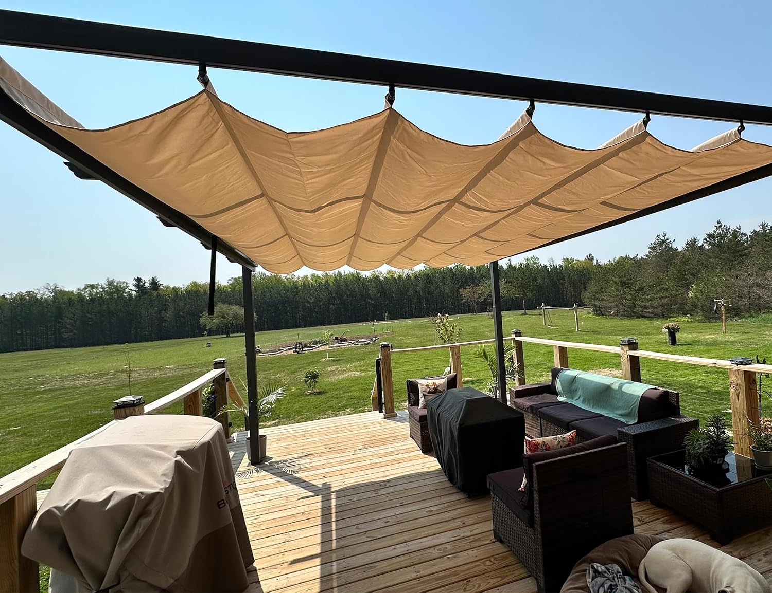 PURPLE LEAF - Pergola aluminium série - 4,8x3,5m - toit coulissant, tissu teint fil, kaki