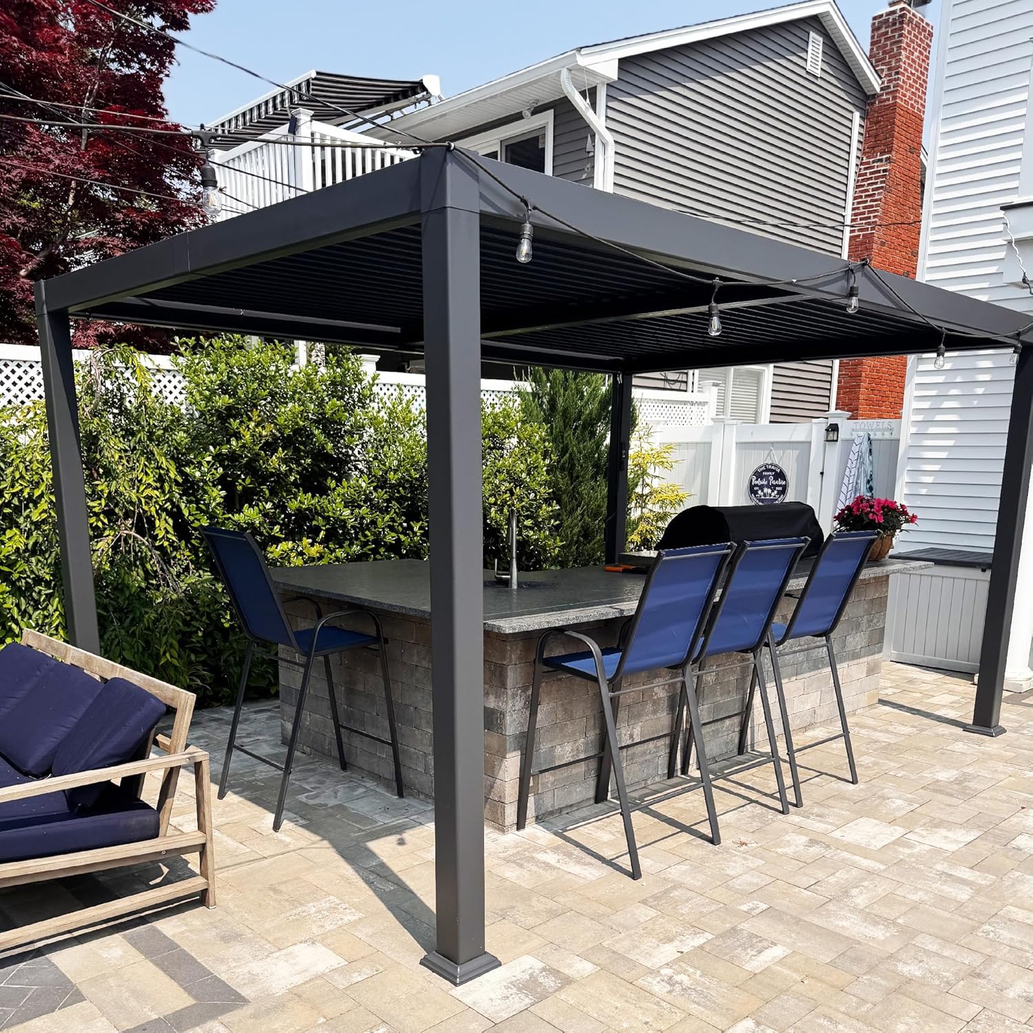 PURPLE LEAF - pergola bioclimatique - 3x3,65m - aluminium, lames orientables, gris