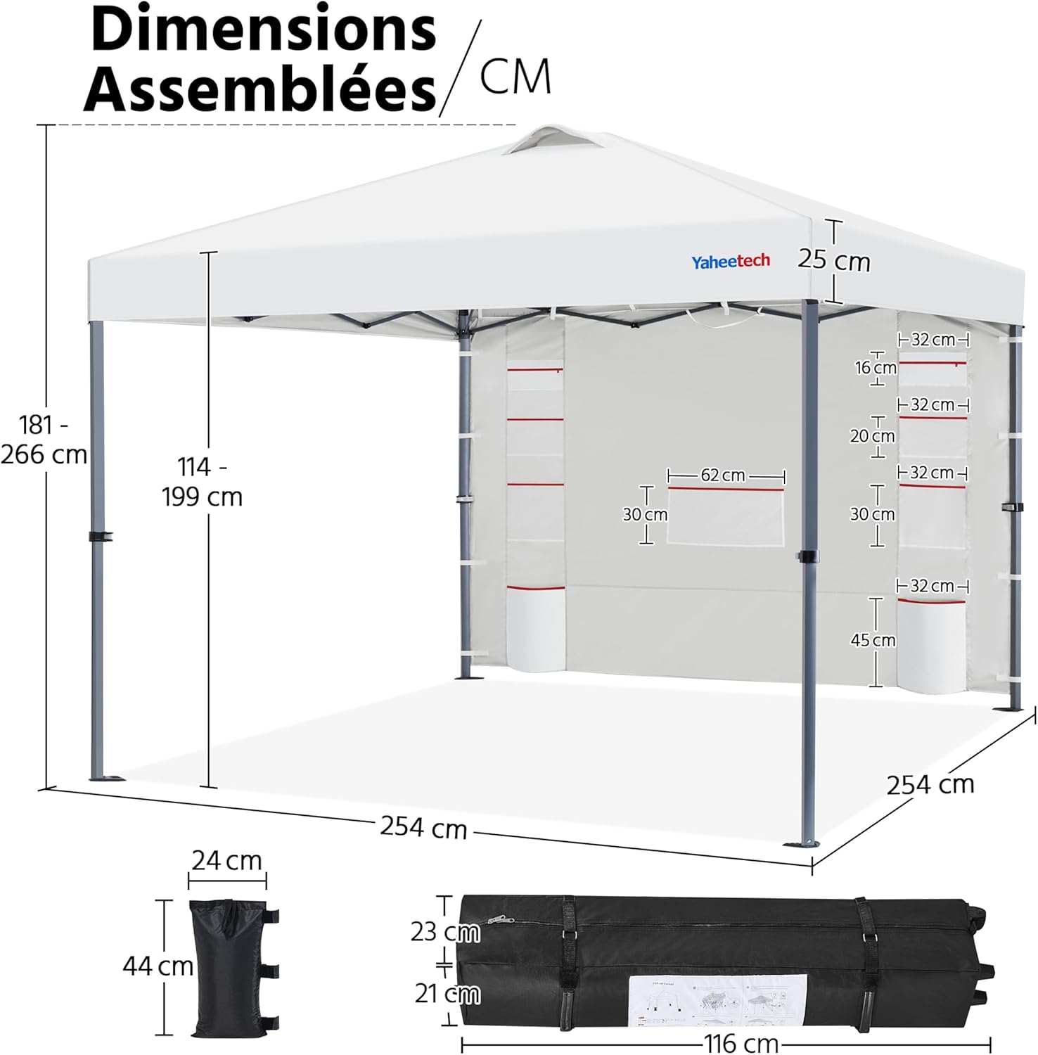 Yaheetech - tonnelle pop-up, pliable, latérales, réglable, imperméable, anti-UV - pour jardin terrasse camping