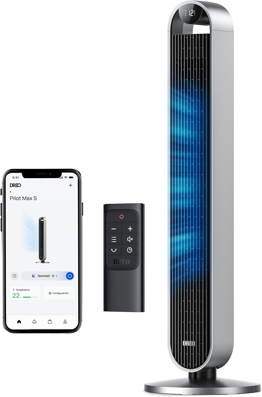 Dreo - Pilot Max - colonne 96cm, WiFi, Alexa, 12 vitesses, 25dB