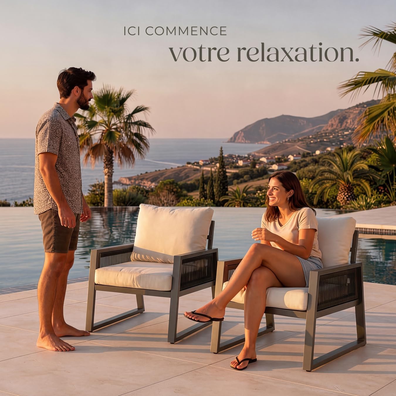 tectake - Lot fauteuils extérieur - alu époxy, coussins épais, x2, confort