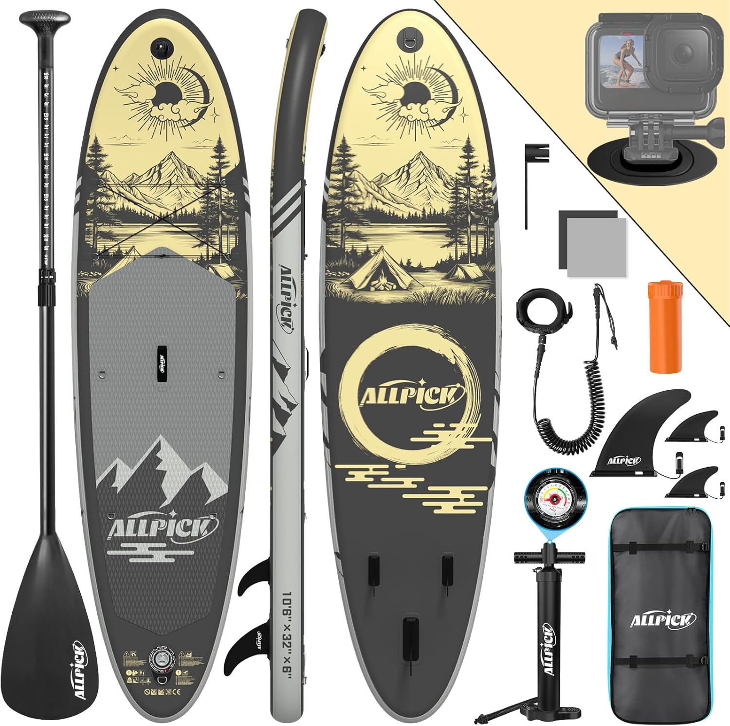 ALLPICK - Paddle gonflable 320 cm, kit complet, 200 kg, caméra, ALLPICK320