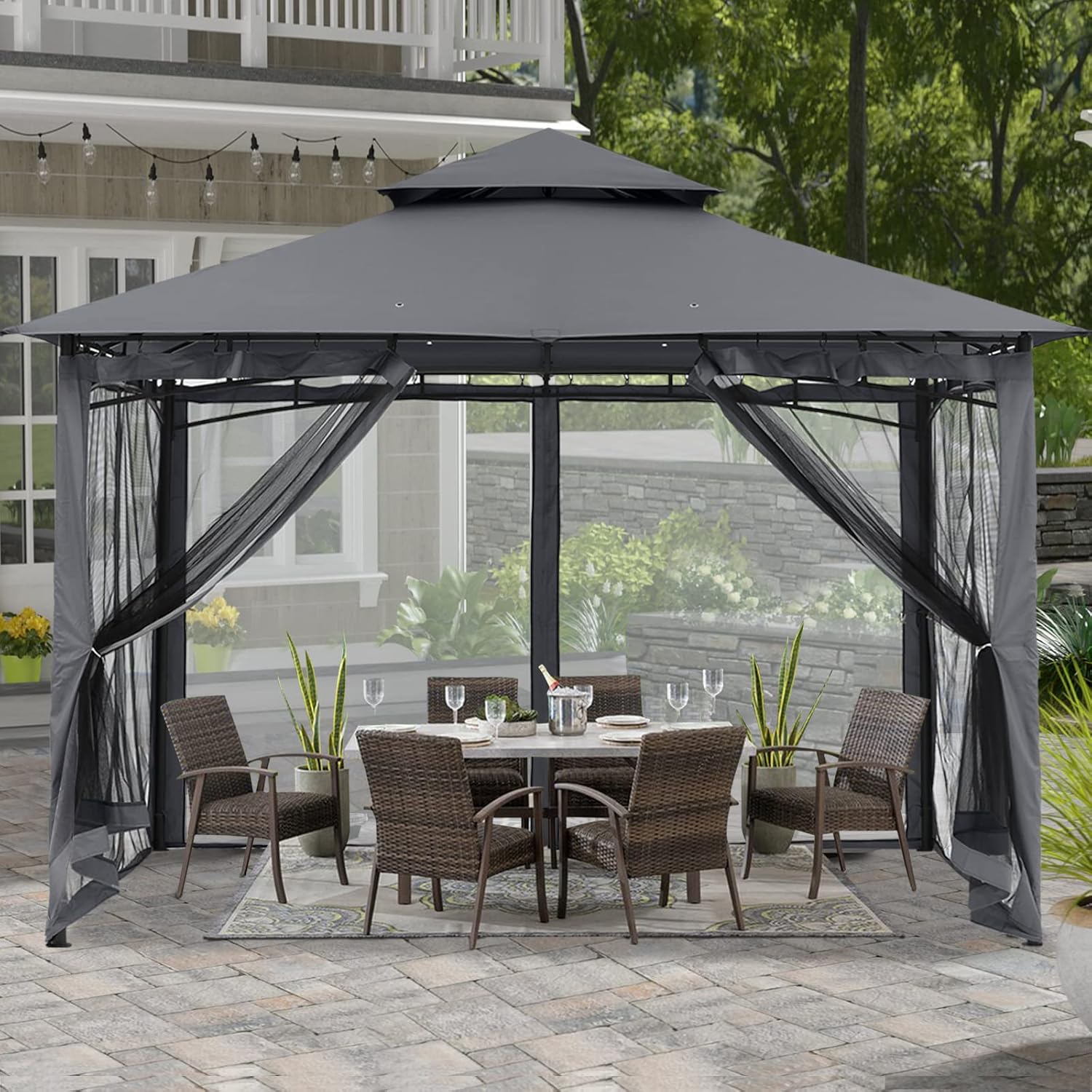 ABCCANOPY - Tonnelle Double Toit 3,35x3,35m - Filet ombre et pluie