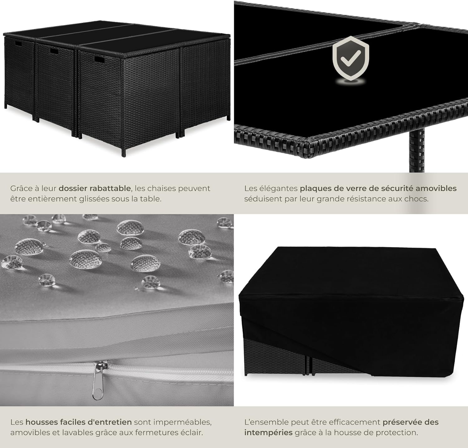tectake - Salon de jardin polyrotin 10 pers, 6 fauteuils, 4 poufs, housse