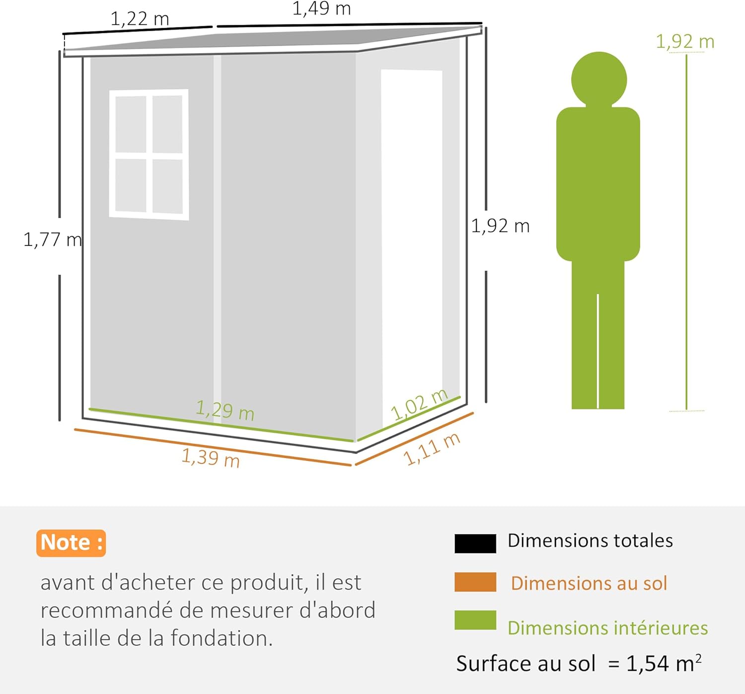 Outsunny - Abri de jardin 1.54m² - porte verrouillable, fenêtre, aération - 122x149x192/177cm