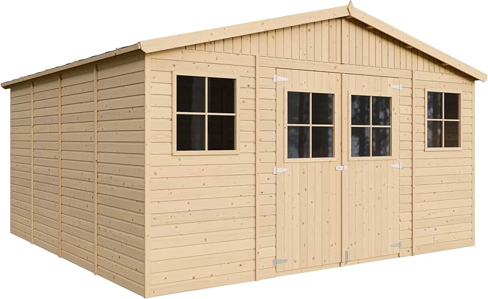 Timbela - abri de jardin bois 16m², fenêtres, 418x420x246cm - M330