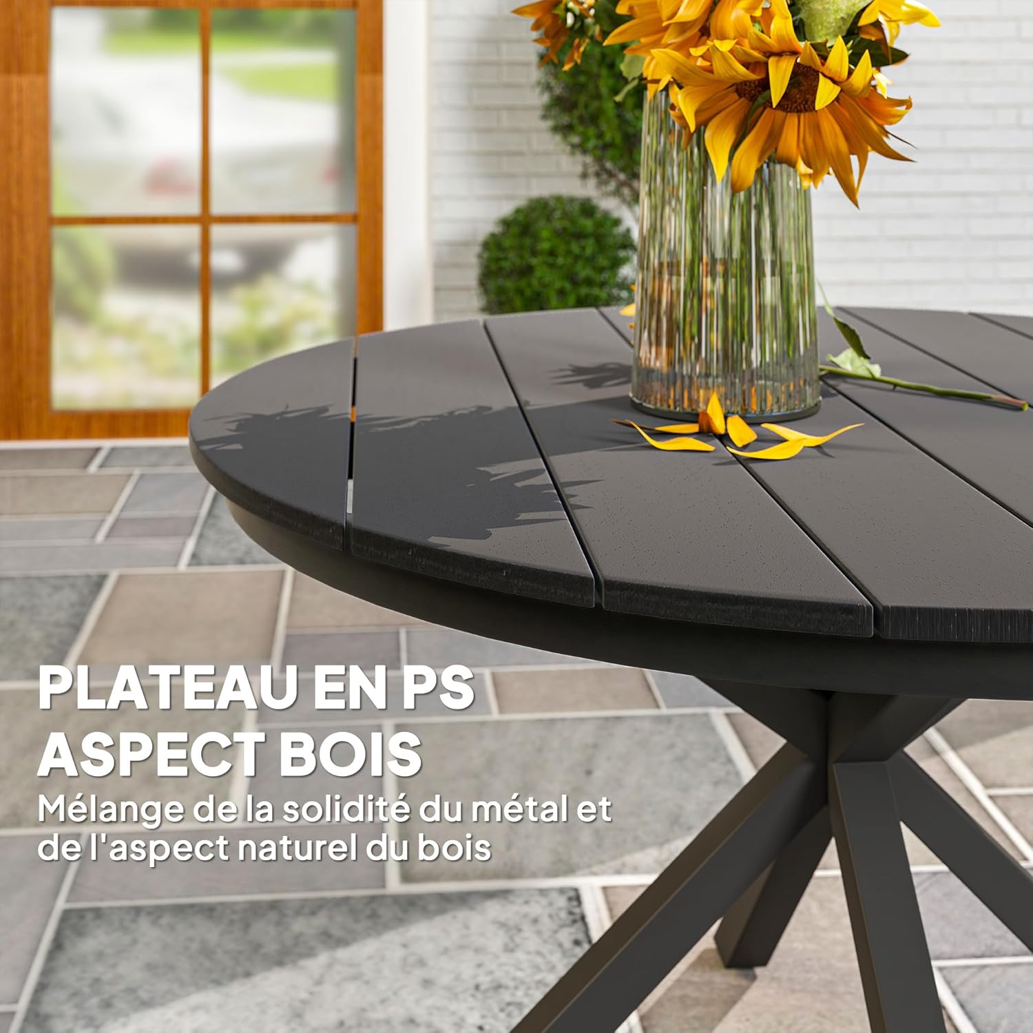 Outsunny - table ronde jardin série aluminium Ø118cm plateau effet bois