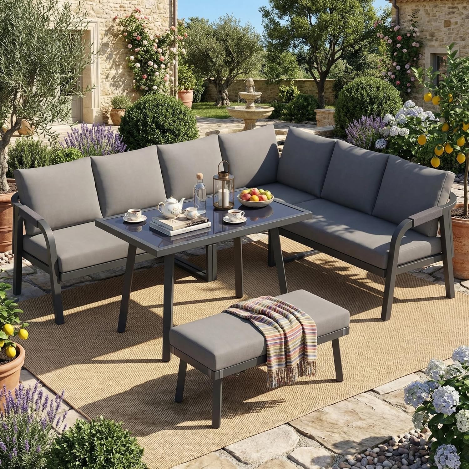 Sapgaks - Salon de jardin 8 pers. angle acier tressé - N-Gris