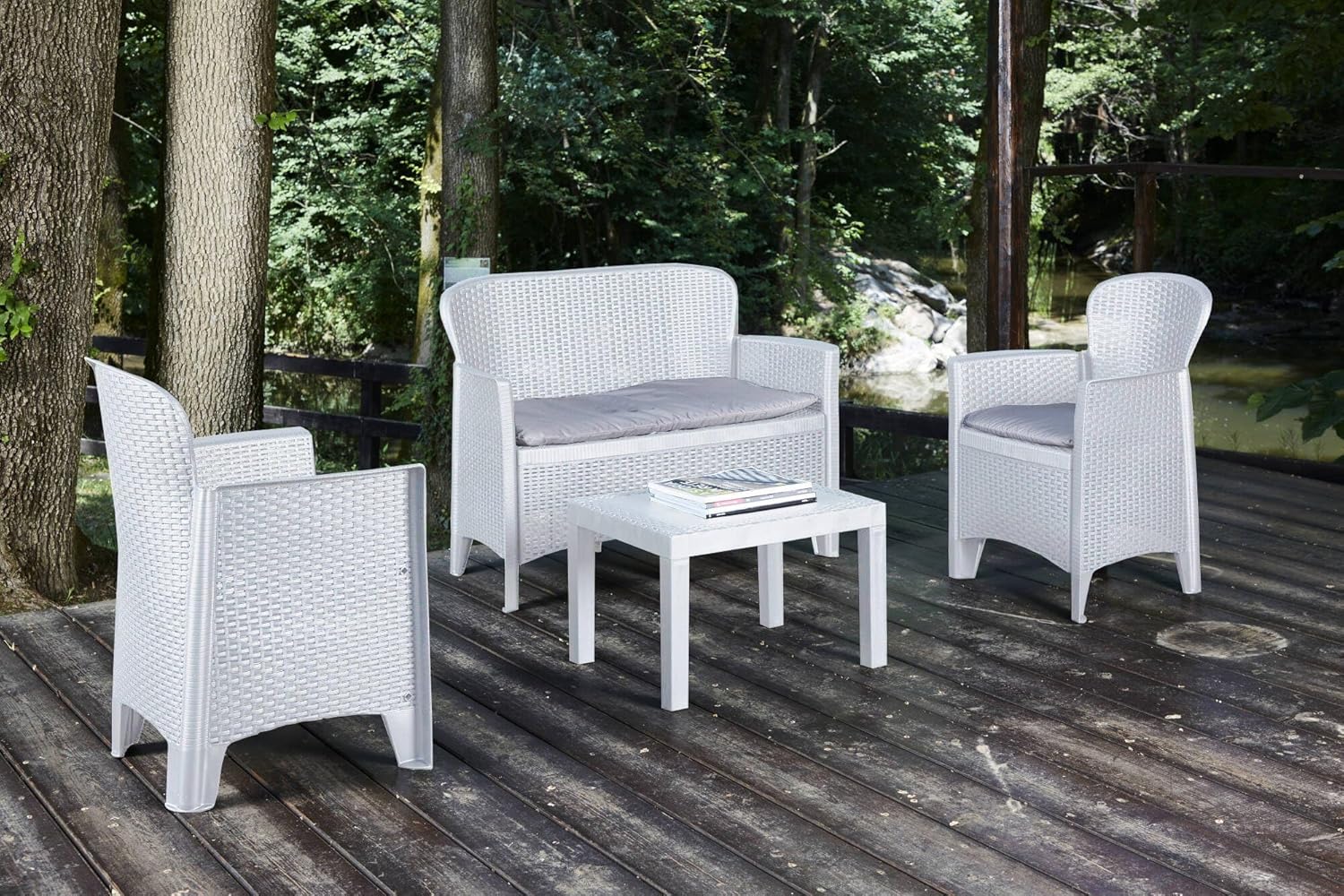 Dmora - Ostuni salon de jardin, blanc, rotin effet, 100% Made in Italy