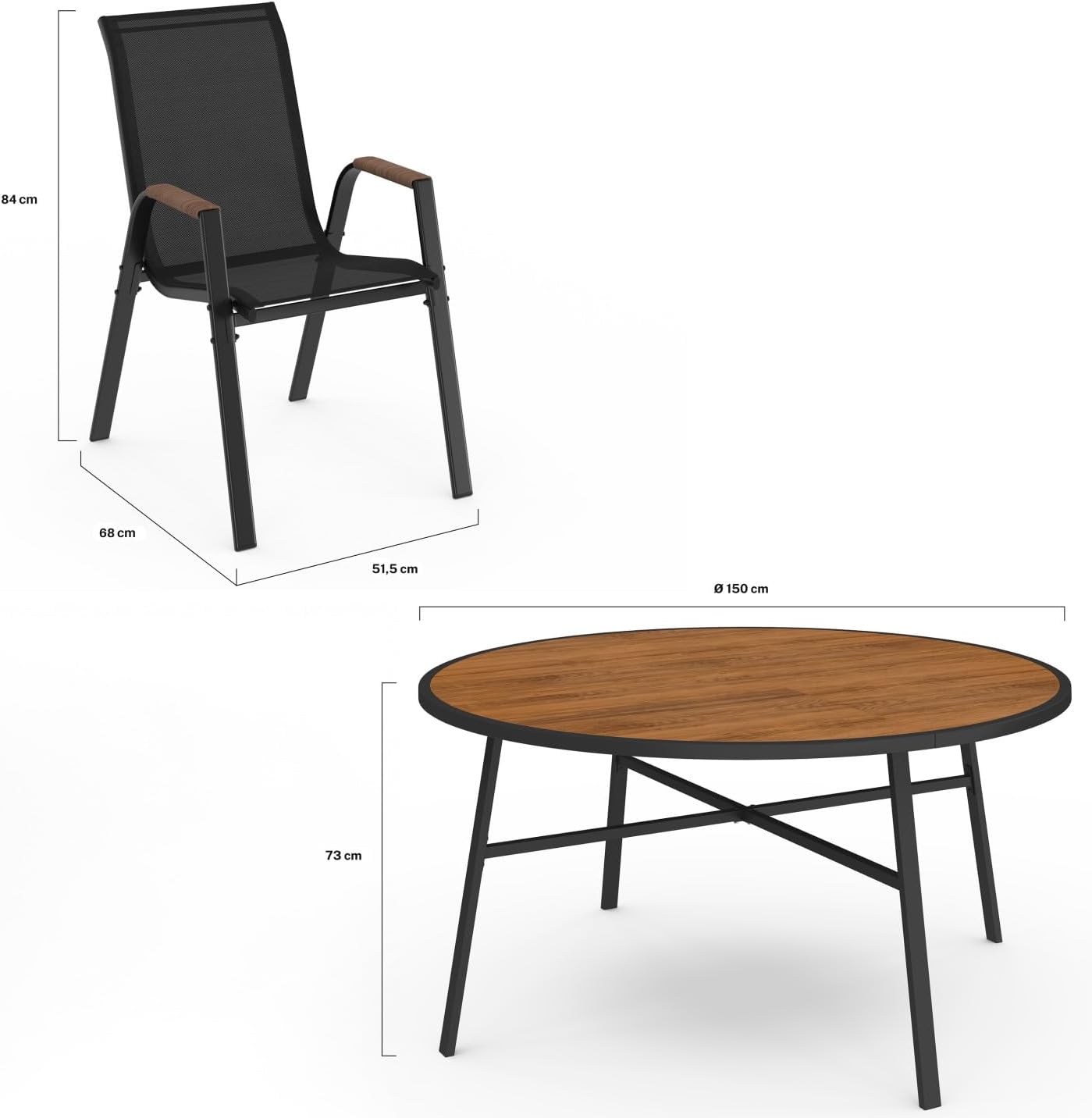 IDMarket - Noumea - Table ø150 cm et 8 chaises empilables, verre et bois